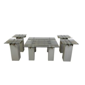 طقم طاولة قهوة مورنينج زجاج وحديد - بيج وشفاف