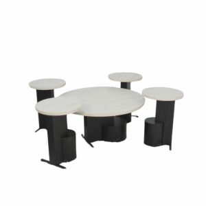 طقم طاولة قهوة وطاولات جانبية 5 قطع مانسيرا - بيج واسود