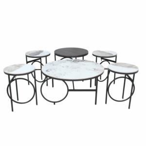 طقم طاولة قهوة وطاولات جانبية 6 قطع مونتيرا - ابيض واسود