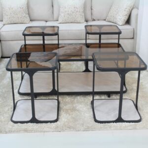 طقم طاولة قهوة وطاولات جانبية 5 قطع فلورنس - بني واسود
