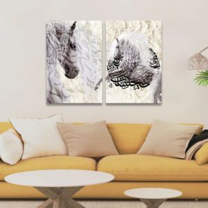 لوحة خيل إسلامية قطعتين - آية قرآنية