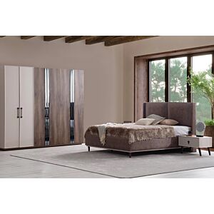 طقم غرفة نوم كينج 6 قطع كواترو - رمادي فاتح وبني