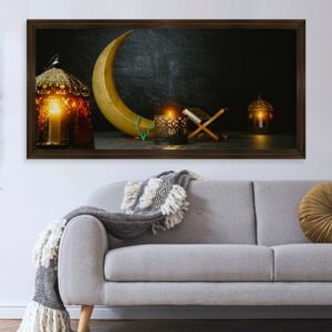 لوحة قماشية بتصميم رسمة اسلامية مع برواز بني محروق عصري