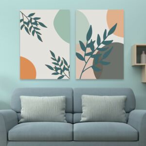 لوحة خشبية ثنائية بتصميم مودرن نقشة نبتة - قطعتين بمقاس 60x40 سم
