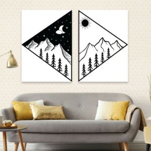 لوحة خشبية ثنائية بتصميم مودرن بيراميد -  قطعتين بمقاس 60x40 سم