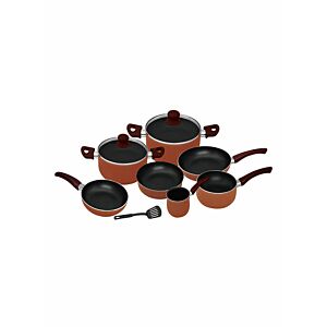 طقم أوعية طهي من الألمنيوم من 10 قطع بني أسود 