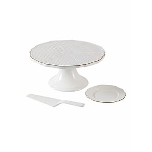 طقم تقديم كيك وحلويات من البورسلين من 8 قطع أبيض  ذهبي 28  28 X 15X سنتيمتر