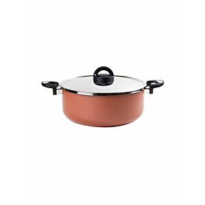 وعاء طهي ألومنيوم بطبقة غير لاصقة مع غطاء بني أسود  18 سنتيمتر