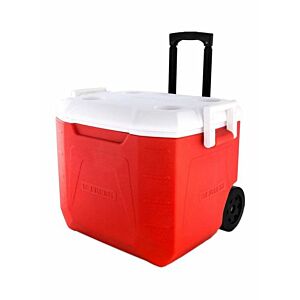 مبرد مشروبات مزود بمقبض وعجلات أحمر أبيض 