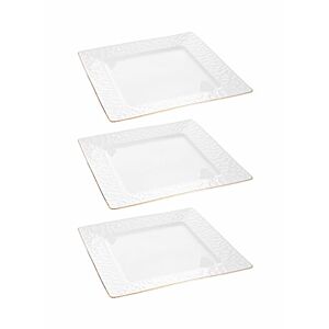 أطباق عشاء مربعة من 3 قطع أبيض ذهبي 10 بوصة