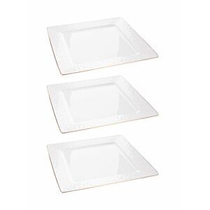 أطباق عشاء مربعة من 3 قطع أبيض ذهبي 12 بوصة