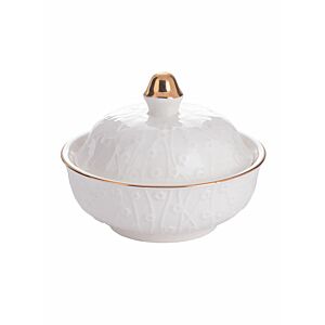 وعاء تقديم مع غطاء أبيض ذهبي 4 بوصة