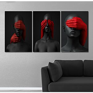 طقم لوحات جدارية فنية داليا بتصميم امرأة 3 قطع - اسود واحمر