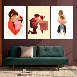 لوحة جدارية فنية بتصميم عائلة سعيدة - ثلاث قطع - مقاس 120x60 سم