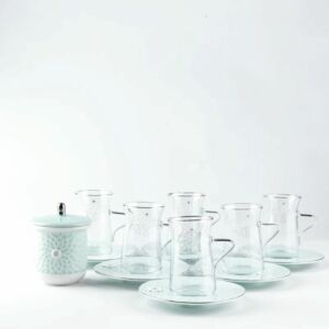 طقم بيالات شاي 13 قطعة من أصالة - أزرق وفضي