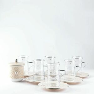 طقم بيالات شاي 13 قطعة من أصالة - كريمي وفضي