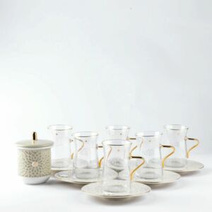 طقم بيالات شاي 13 قطعة من أصالة - بيج وذهبي