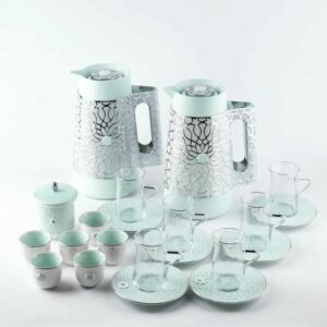 طقم شاي وقهوة 21 قطعة من أصالة - أزرق وفضي