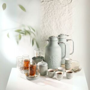 طقم الشاي والقهوة من جوار 21 قطعة - اخضر فاتح وفضي