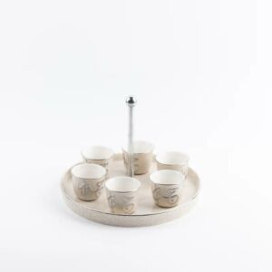 طقم قهوة عربية مع ستاند 7 قطع من جوار - بيج وفضي