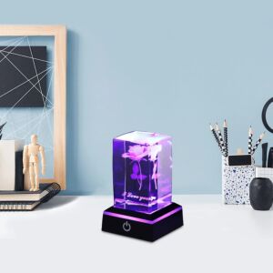 أبجورة طاولة كريستال وردة ثلاثية الأبعاد بالبطارية و يو اس بي - اسود