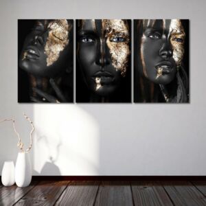 لوحة جدارية بتصميم فني لوجه إمرأة  - ثلاث قطع - مقاس 120x60 سم