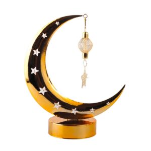 هلال رمضان شانيل استيل لون ذهبي أضاءه LED