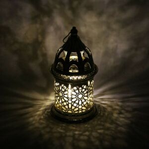 فانوس رمضان ساشيل استيل دائري مزخرف بإضاءة ليد ذهبي 