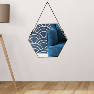 مرآة جدارية بيلسا سداسية الشكل معلقة بحزام للتثبيت ذهبي 