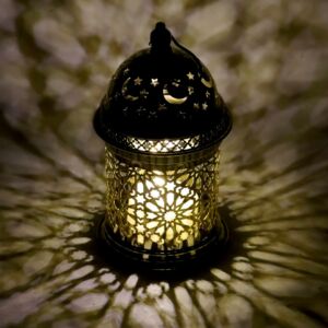 فانوس رمضان فريدا استيل دائري مزخرف بإضاءة ليد ذهبي 