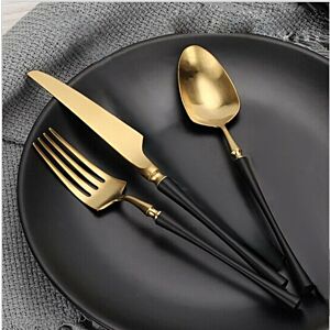 طقم أدوات مائدة 3 قطع - اسود وذهبي