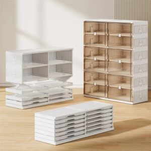 خزانة احذية بلاستيك 12 رف قابل للطي - ابيض