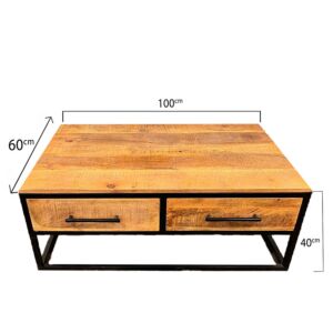 طاولة قهوة خشب طبيعي 4 ادراج - اندستيريل 