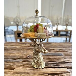 طبق تقديم بقاعدة مرتفعة بقاعدة مجسم غزال مقاس وسط - لون ذهبي