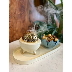 طقم تقديم مع مبخرة رتان - أبيض, كبير