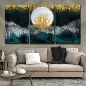 لوحة جدارية فنية بتصميم طبيعة تجريدي - ثلاث قطع  - مقاس 120x60 سم