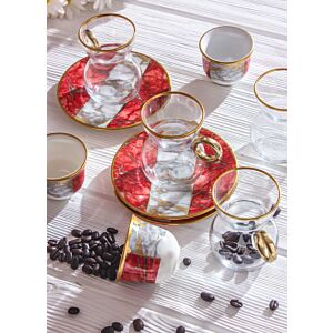 طقم قهوة وشاي سبيشال ماربل - أحمر- ل6 أشخاص