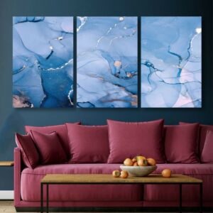 لوحة جدارية فنية بتصميم تجريدي ولون أزرق - ثلاث قطع - مقاس 120x60 سم
