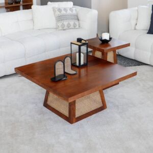 طقم طاولة قهوة 3 قطع خشب هندي طبيعي
