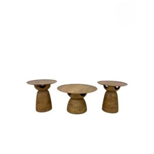 طقم طاولة قهوة خشب هندي طبيعي لينكو