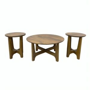 طقم طاولة قهوة وطاولات جانبية خشب هندي طبيعي باستيل