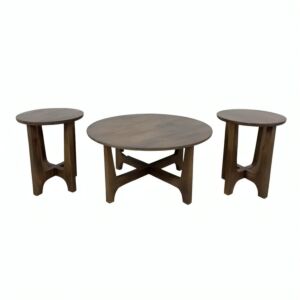 طقم طاولة قهوة وطاولات جانبية خشب هندي طبيعي باستيلا