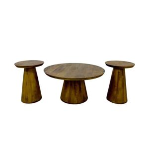 طقم طاولة قهوة وطاولات جانبية خشب هندي طبيعي - 3 قطع