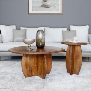 طقم طاولة قهوة خشب طبيعي هندي