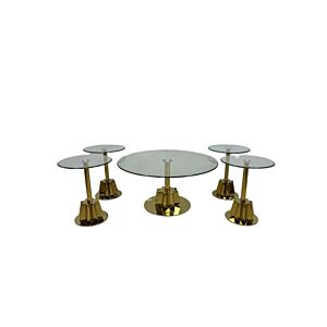 طقم طاولة قهوة 5 قطع سطح زجاجي - ذهبي