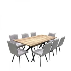 طقم طاولة طعام مع كراسي تونغا بني ورصاصي - 8 اشخاص