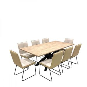 طقم طاولة طعام مع كراسي تونغا بيج - 8 اشخاص