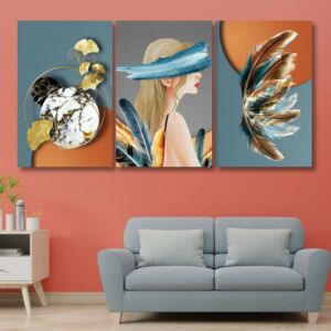 لوحة جدارية فنية بتصميم إمراة سيرين - ثلاث قطع  - مقاس 120x60 سم