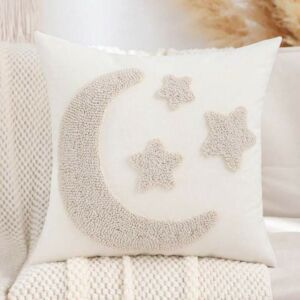غطاء وسادة ديكور نجوم وهلال رمضان بدون حشوة - بيج