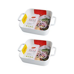 طقم 2 صينية فرن صغيرة بورسلين بمقابض - ابيض